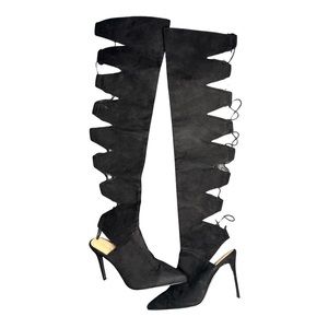 Black Thigh High Lace Up Boots
